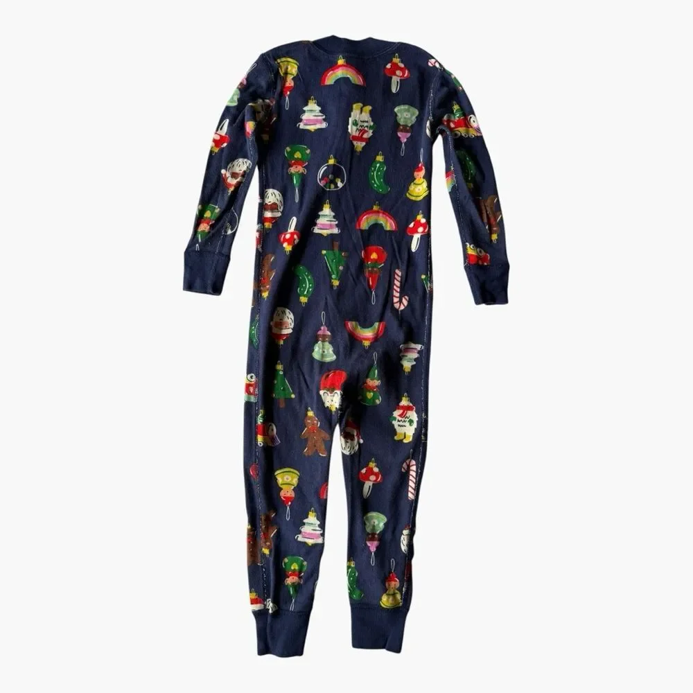 Hanna Andersson Zip Pajamas 3T Navy Holiday Ornament Organic Cotton
